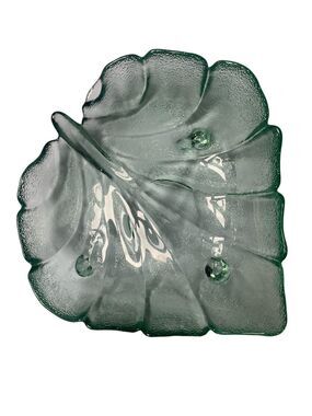VTG MCM RETRO DEPRESSION GREEN LEAF FOOTED large GLASS BOWL DISH ART DECOR